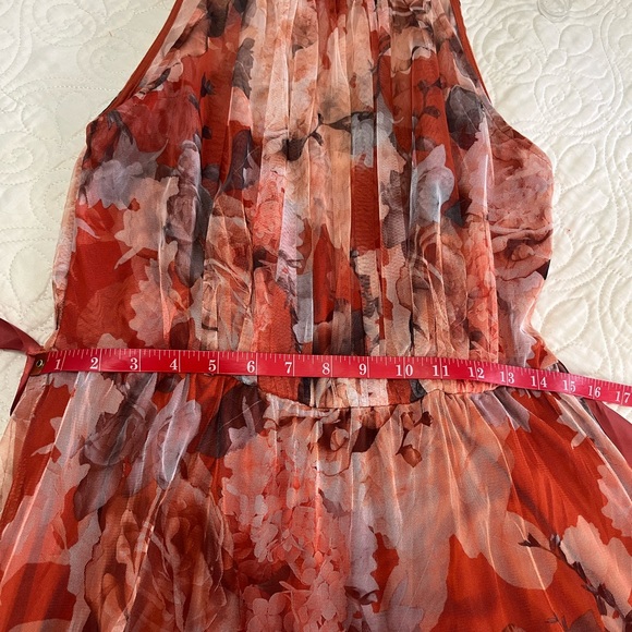 Copper color, flower print, long dress. - Picture 6 of 14